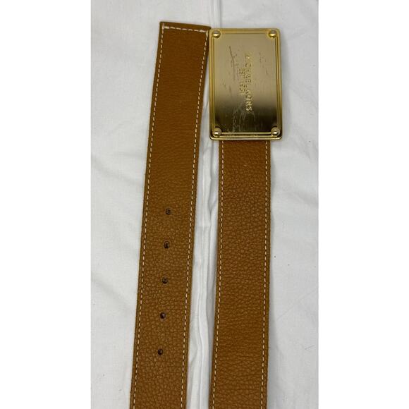 Michael Kors Reversible Belt Beige Canvas Faux Leather Goldtone Logo Buckle Sz M main image 4